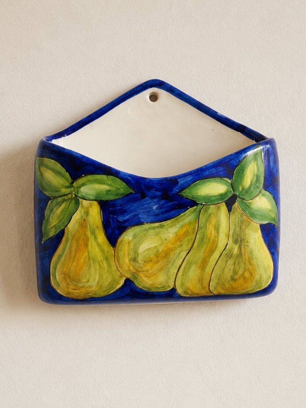 Italian Hand-Painted Pear Wall Pocket Vase Napkin Holder 8.5”